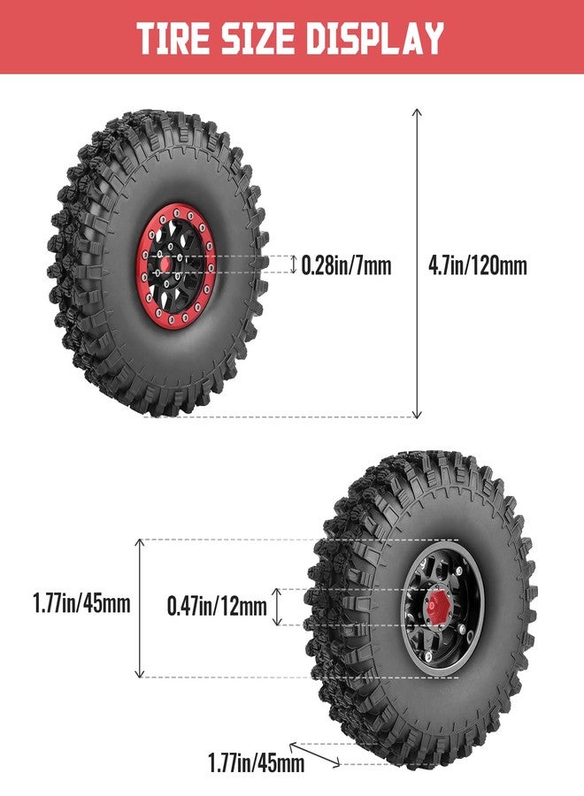 FriHobby 4pcs FriHobby High-Performance 1.9 Inch Beadlock Wheels and Tires Set Soft Good Grip for 1/10 Scale RC Crawler Cars Trucks Compatible with Traxxas TRX4 Axial SCX10 Redcat Gen 8 (Red Rims) - Image 2